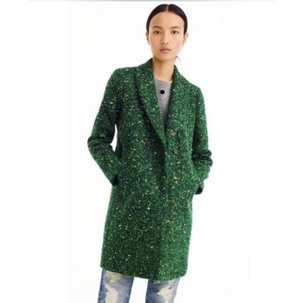 J. Crew Daphne Topcoat Green Speckle Italian Tweed Wool Blend Oversized Sz 4